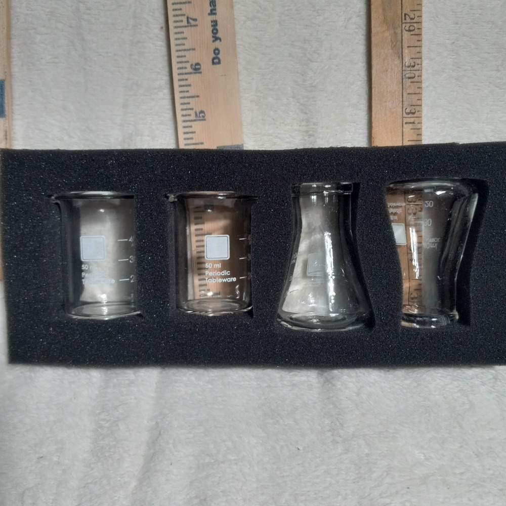 Think Geek Laboratory Shot Glasses Set of 4 Science Beaker Flask Mixology Clear